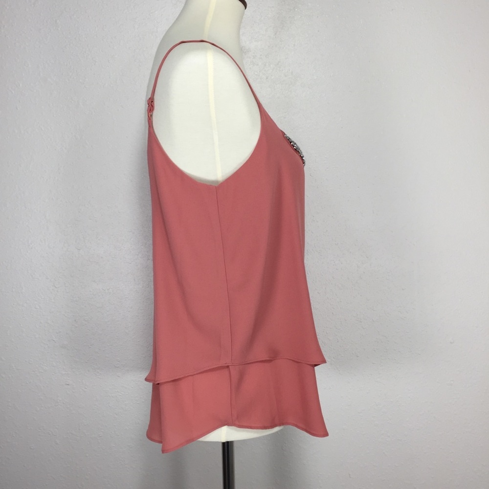 Blush Beaded Embellished Spaghetti Strap Dressy Cami Chiffon Double Layer - Picture 4 of 8